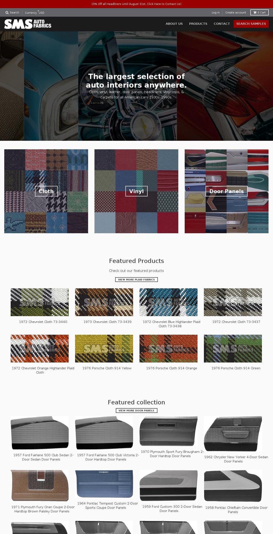 smsautofabrics.com — Shopify storefront screenshot