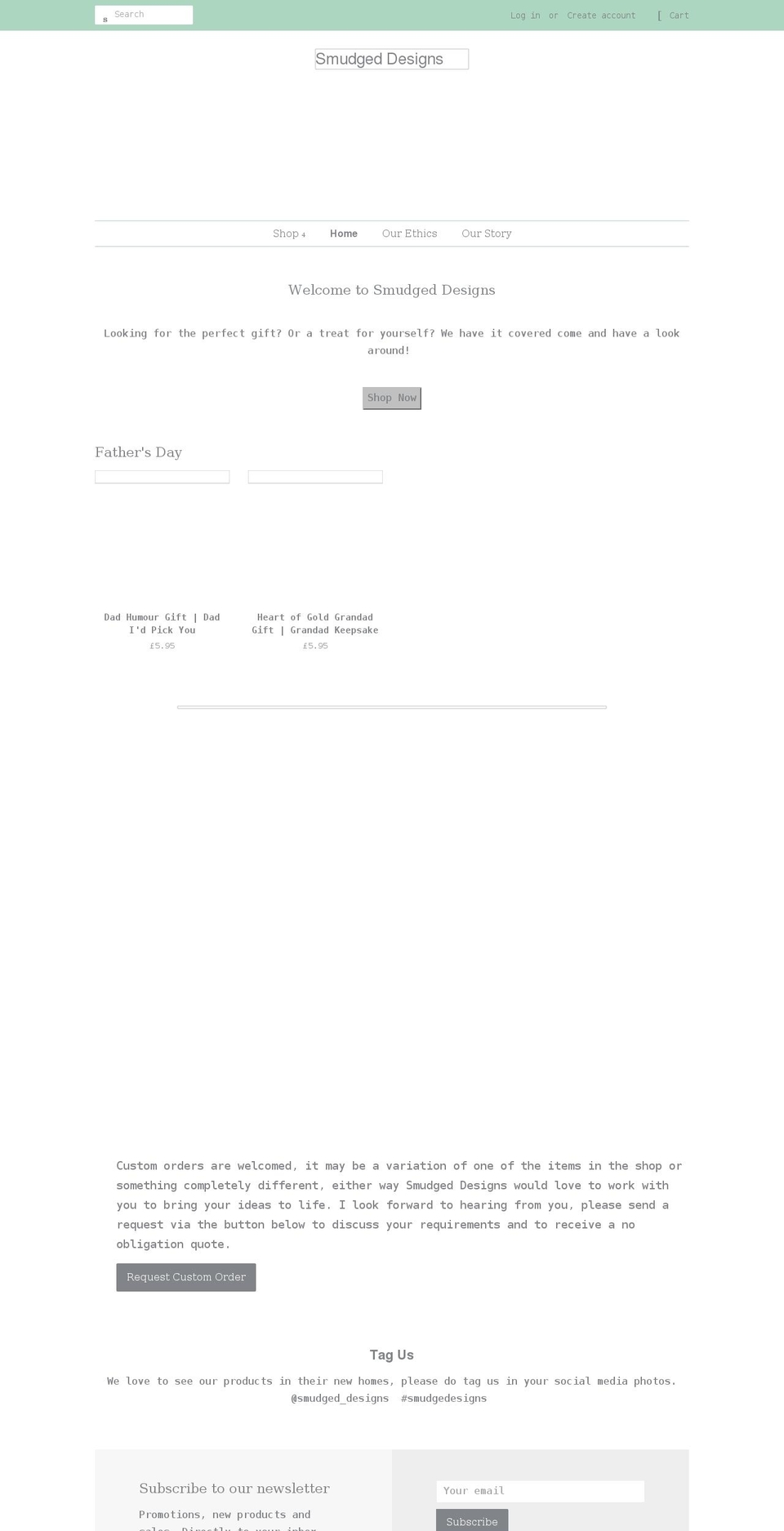 smudgeddesigns.co.uk shopify website screenshot