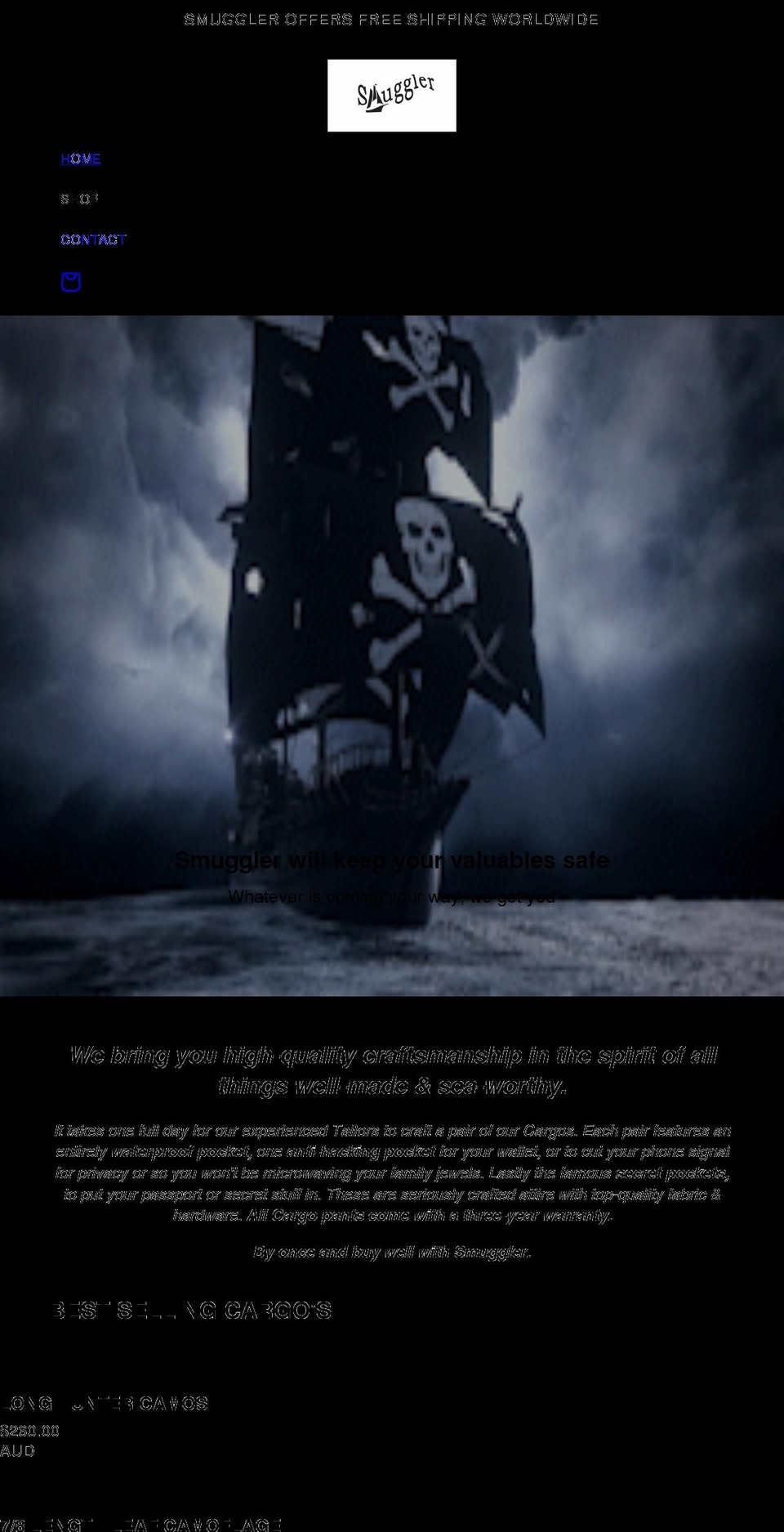 smugglerclothing.com shopify website screenshot