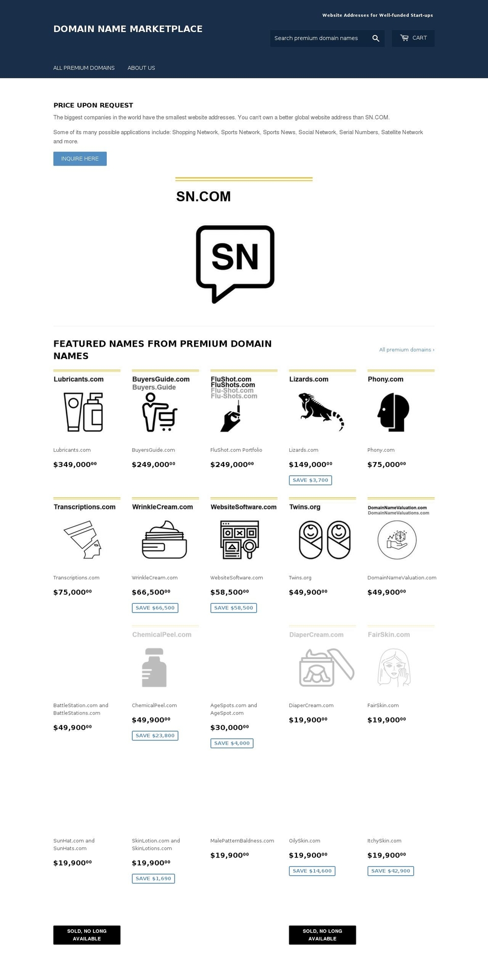 sn.com shopify website screenshot