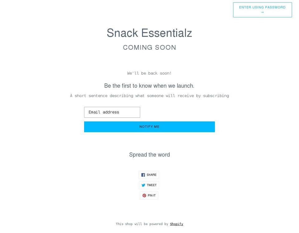 snackessentialz.com shopify website screenshot