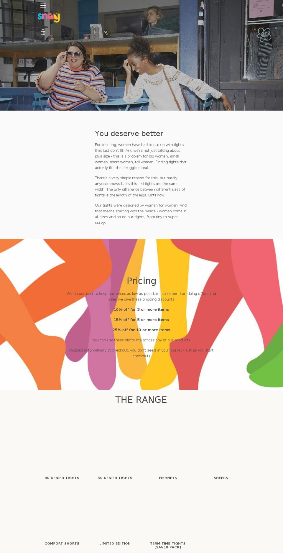 snagtights.com shopify website screenshot