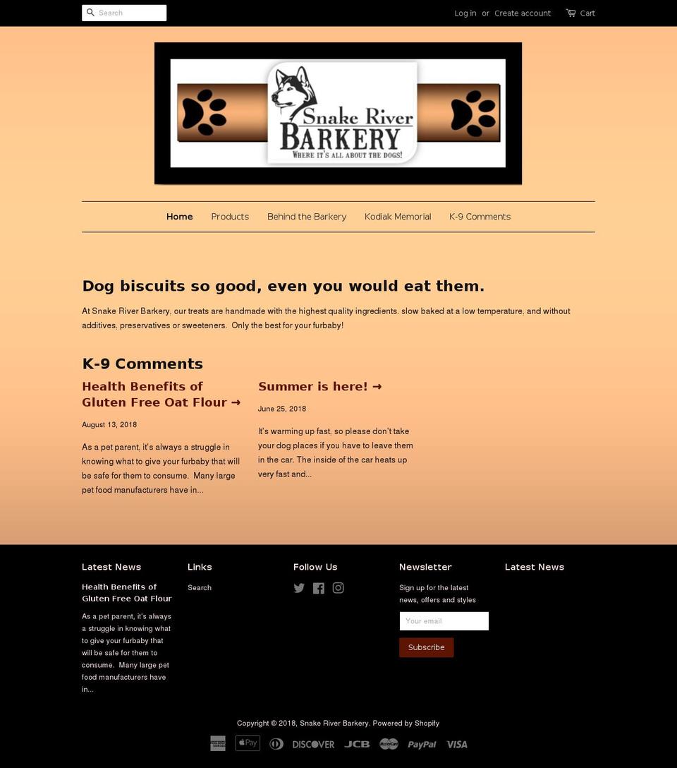 snakeriverbarkery.com shopify website screenshot