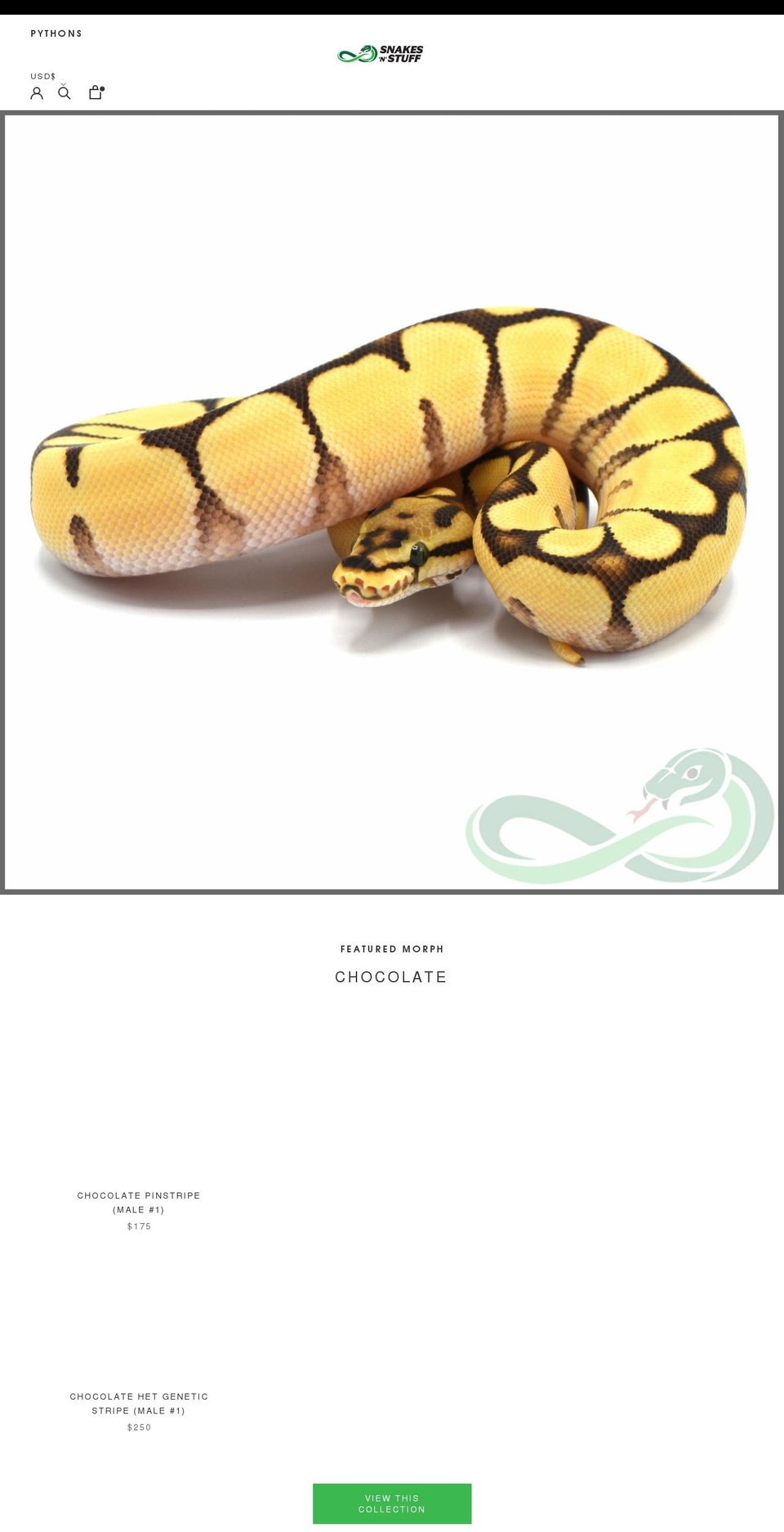 snakesnstuff.com shopify website screenshot