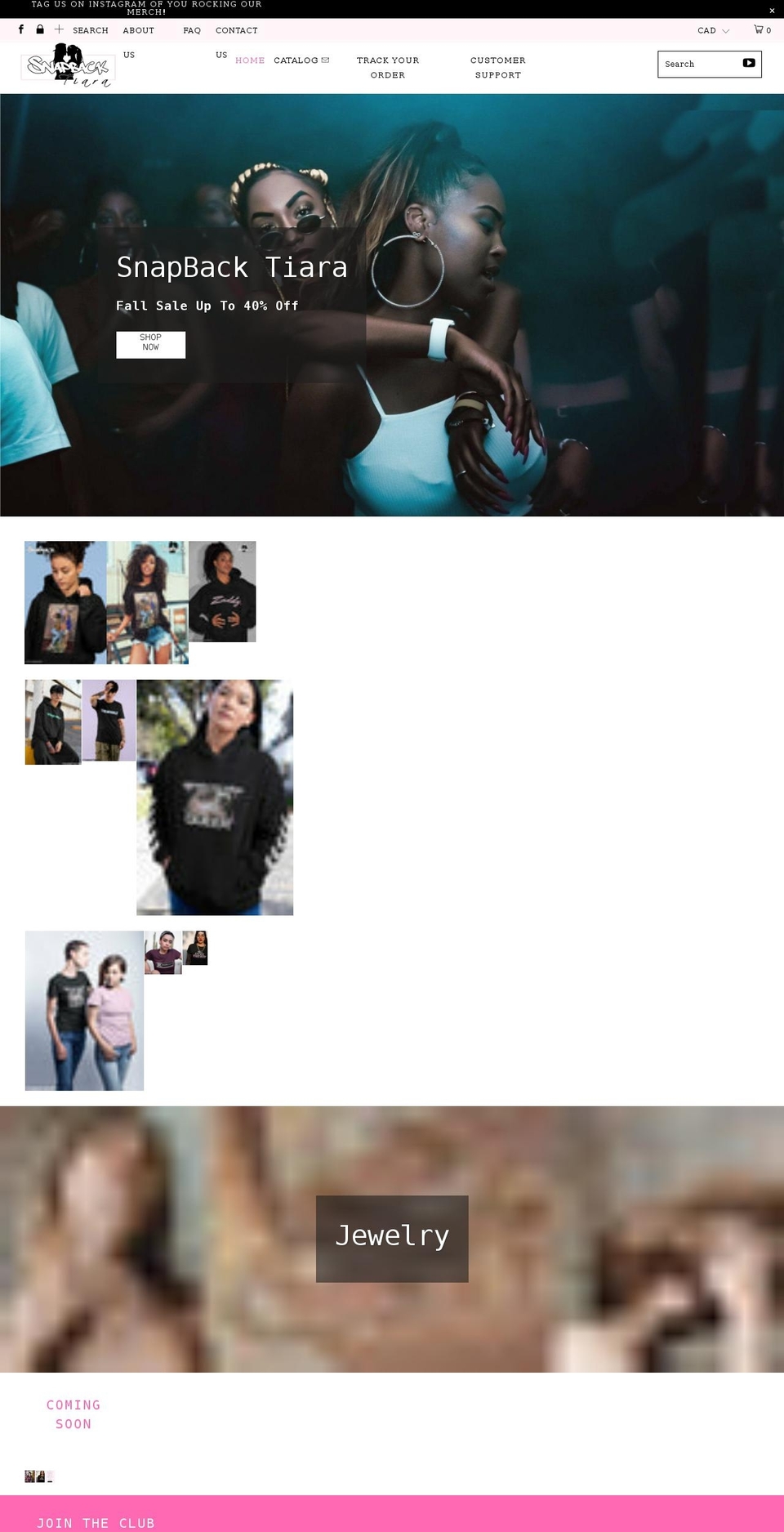 snapbacktiara.com shopify website screenshot