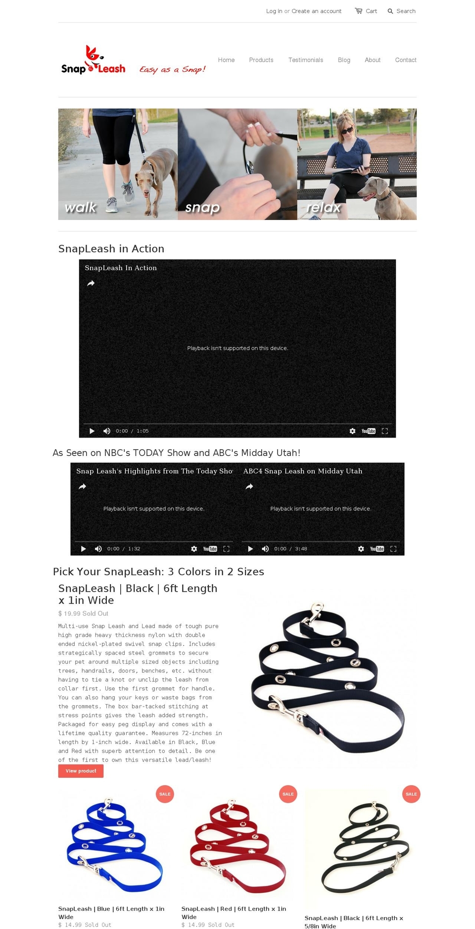 snapleash.net shopify website screenshot