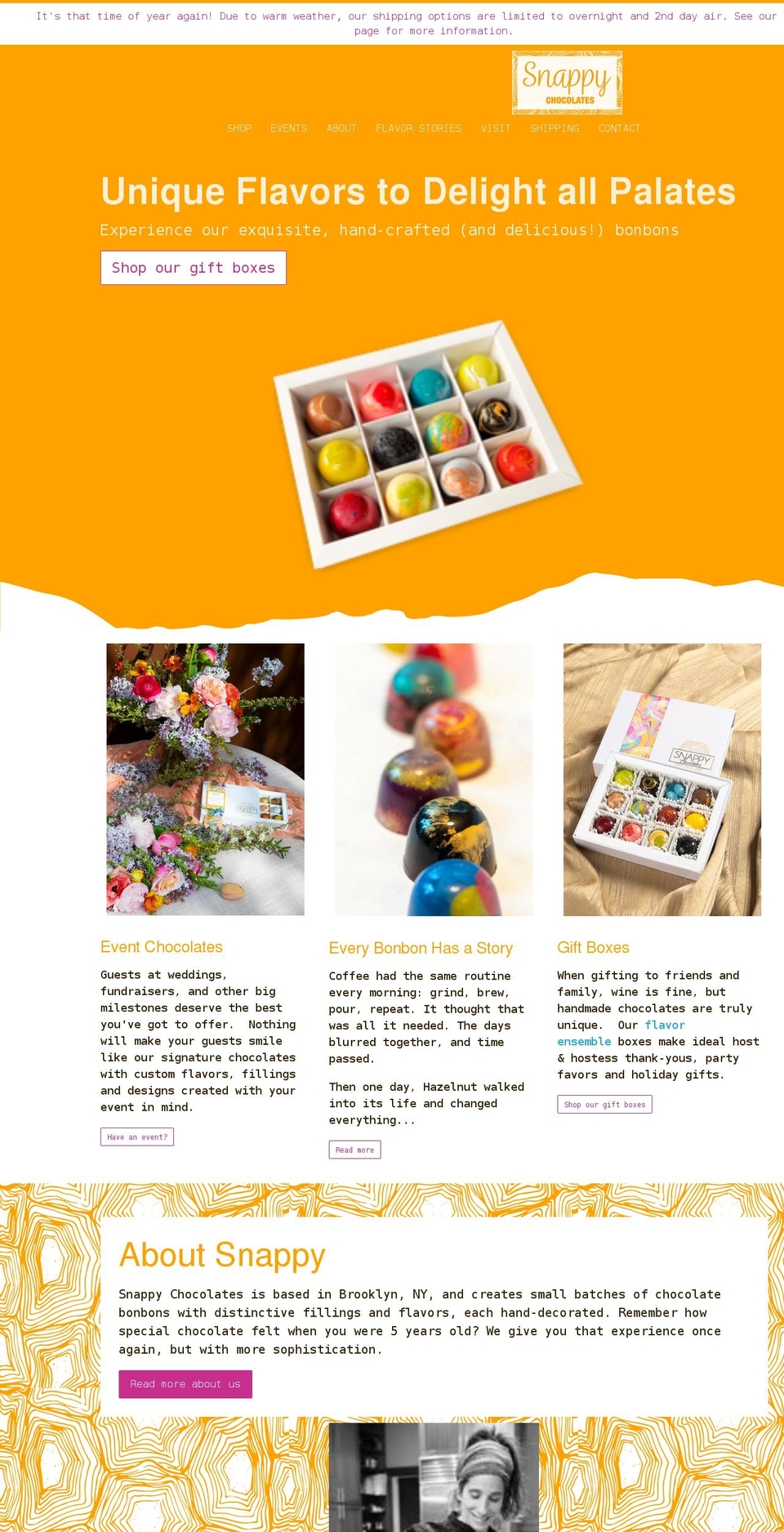 snappychocolates.com shopify website screenshot