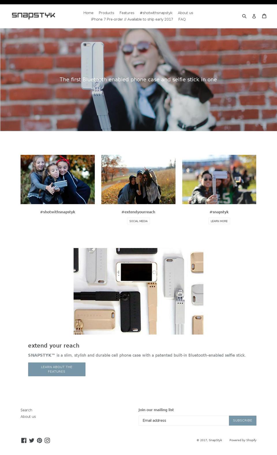 Editorial Shopify theme site example snapstyk.com