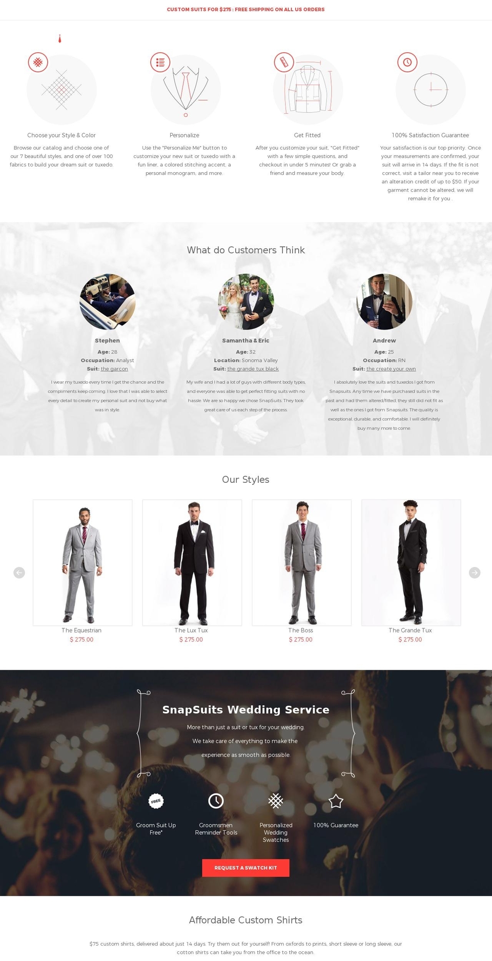 snapsuits.com shopify website screenshot