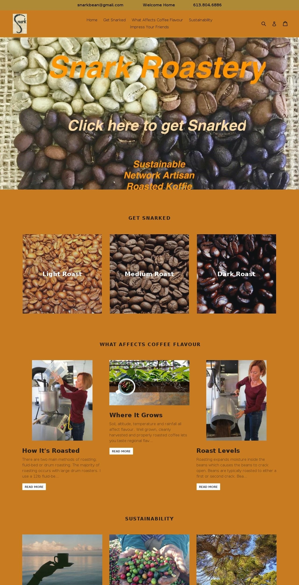 snarkbean.com shopify website screenshot