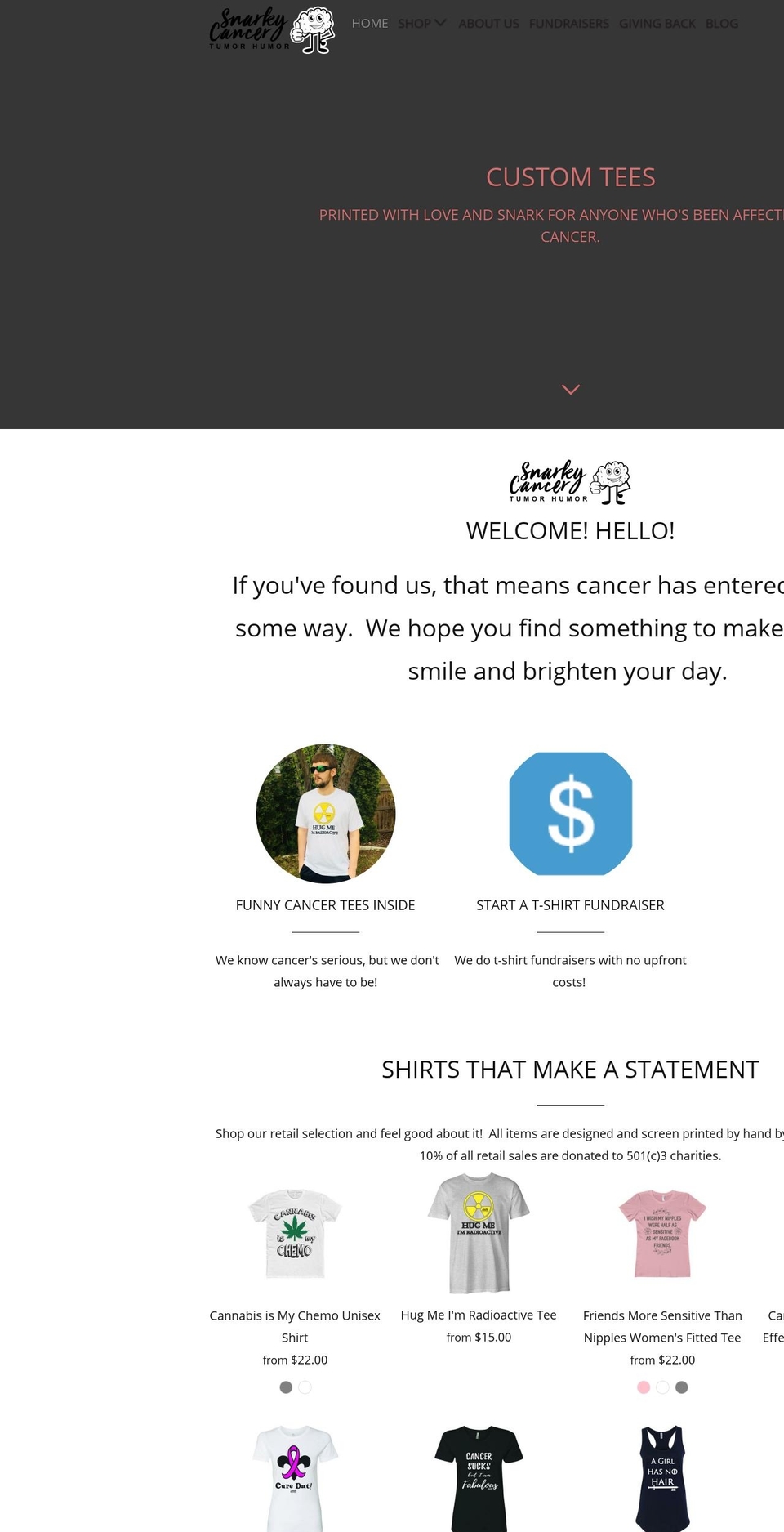 snarkycancer.com — Shopify storefront screenshot