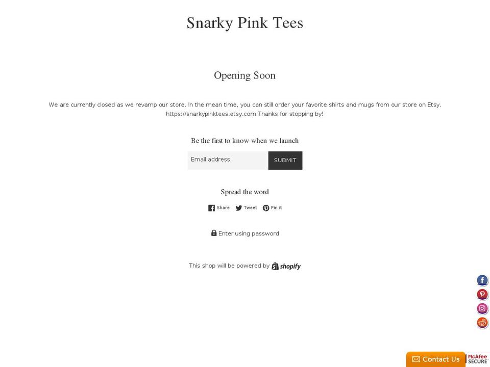 snarkypinktees.com shopify website screenshot