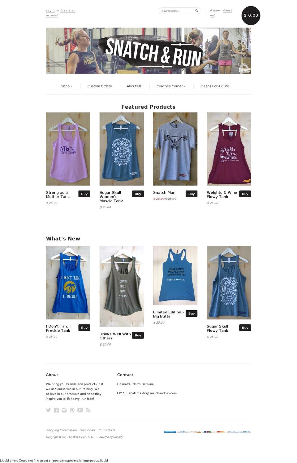snatchandrunclothing.com shopify website screenshot