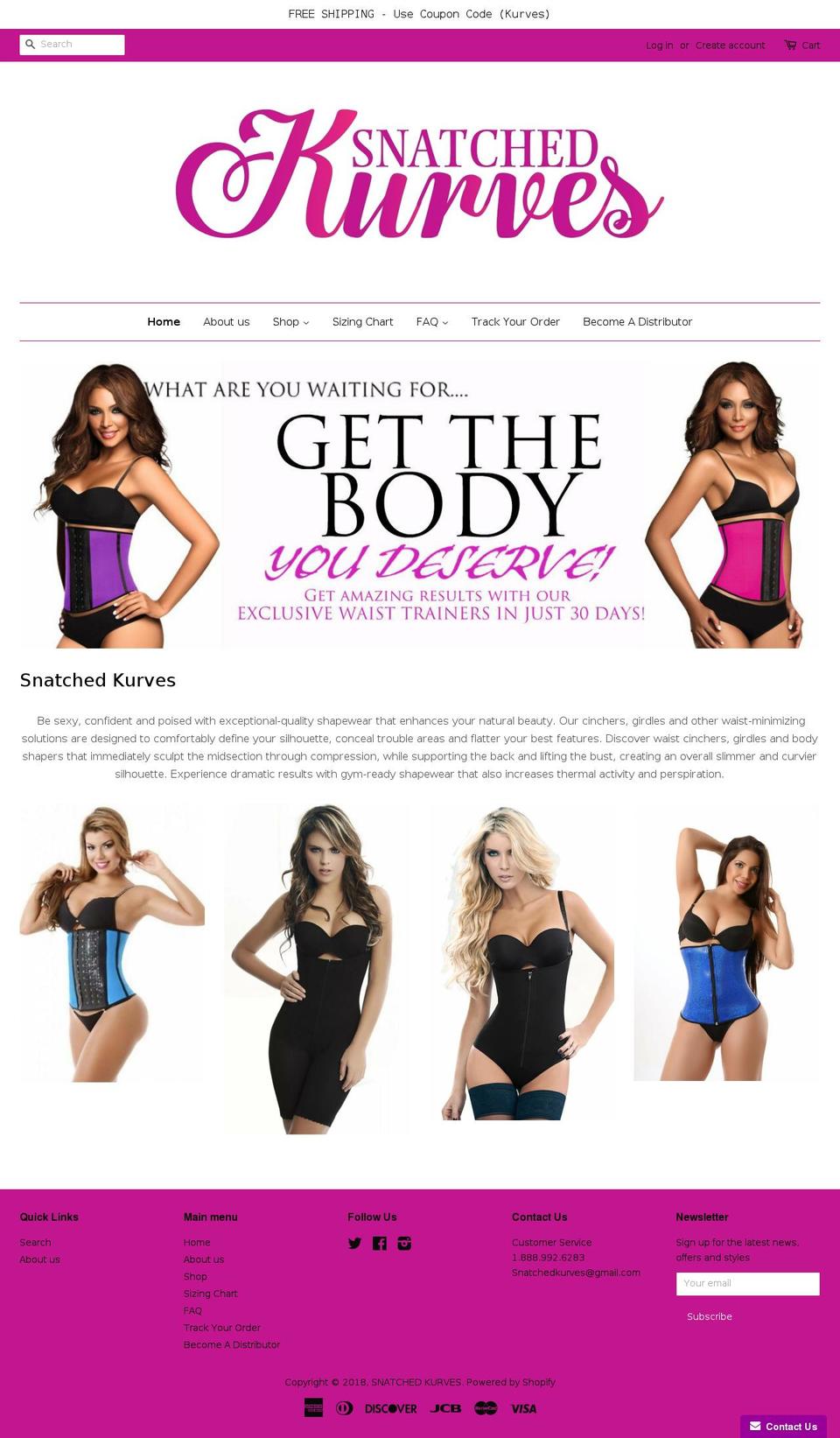 snatchedkurves.com shopify website screenshot