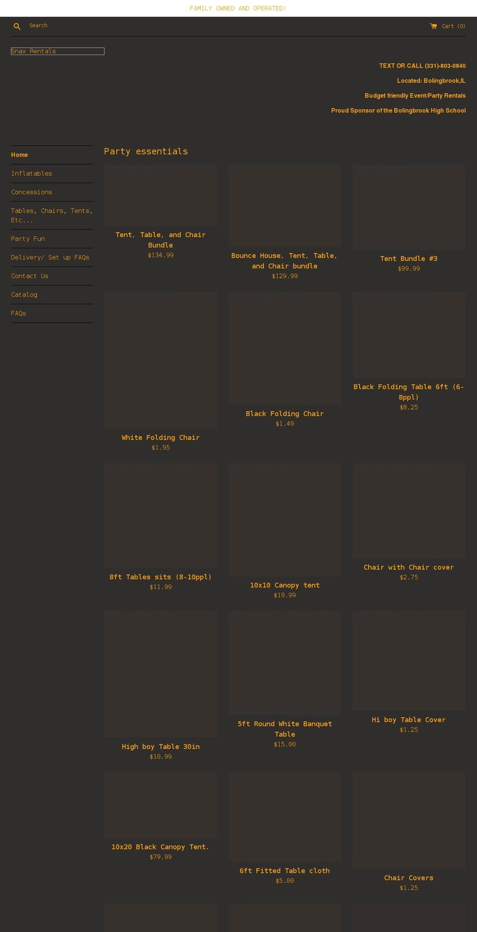 snaxrentals.com shopify website screenshot