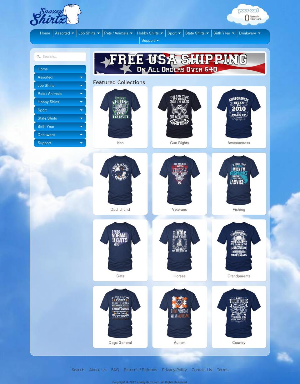 snazzyshirtz.com shopify website screenshot
