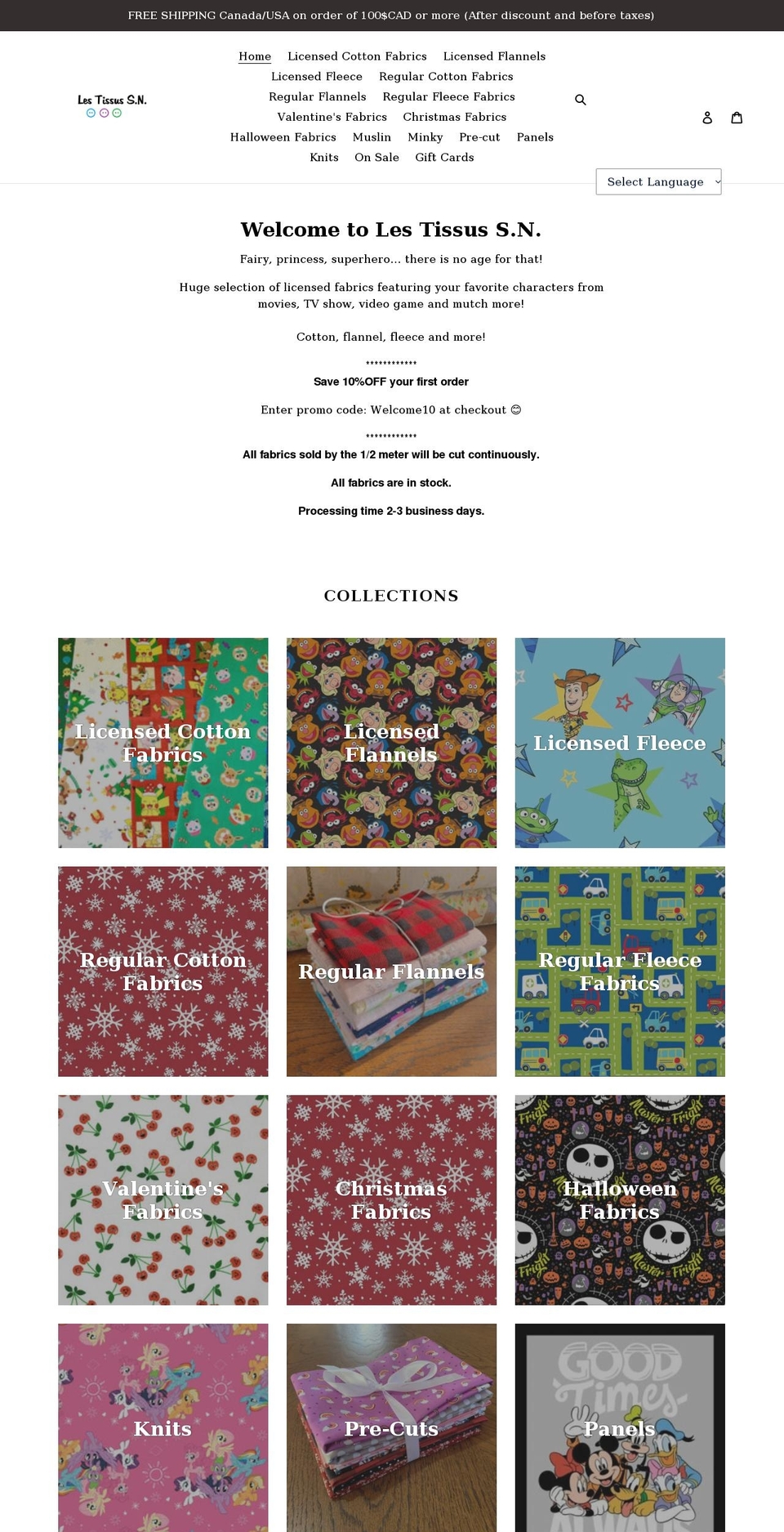 snbabyfabric.com shopify website screenshot