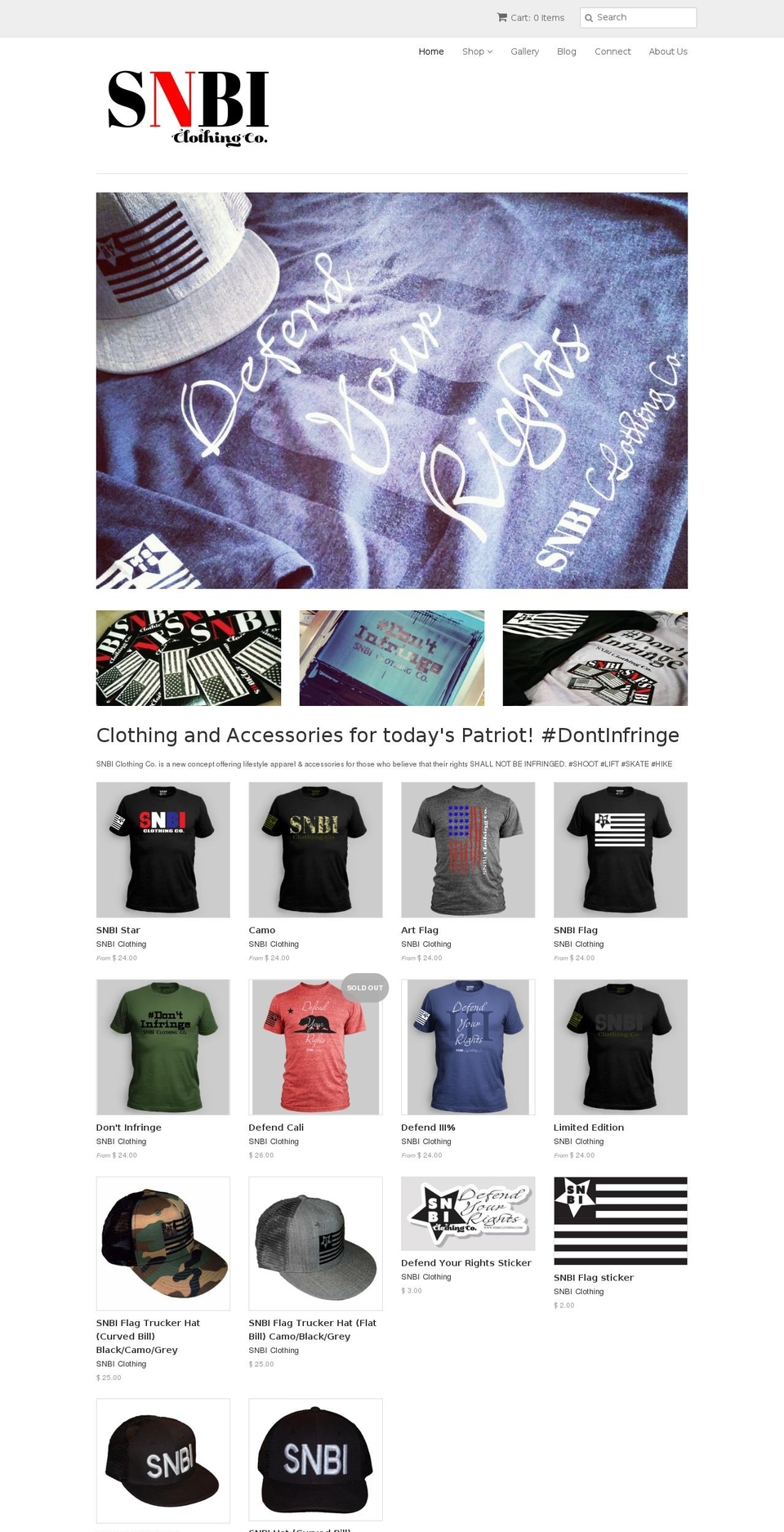 snbiclothing.com shopify website screenshot