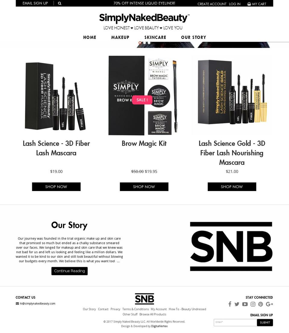 snbmakeup.com shopify website screenshot