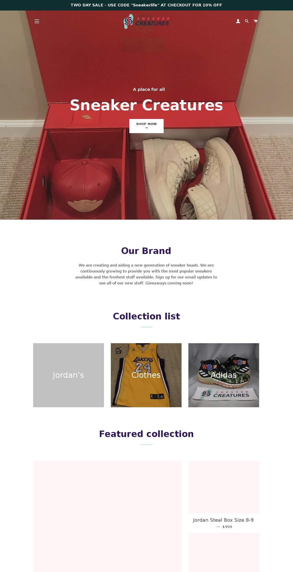 Sneaker Shopify theme site example sneakercreatures.com