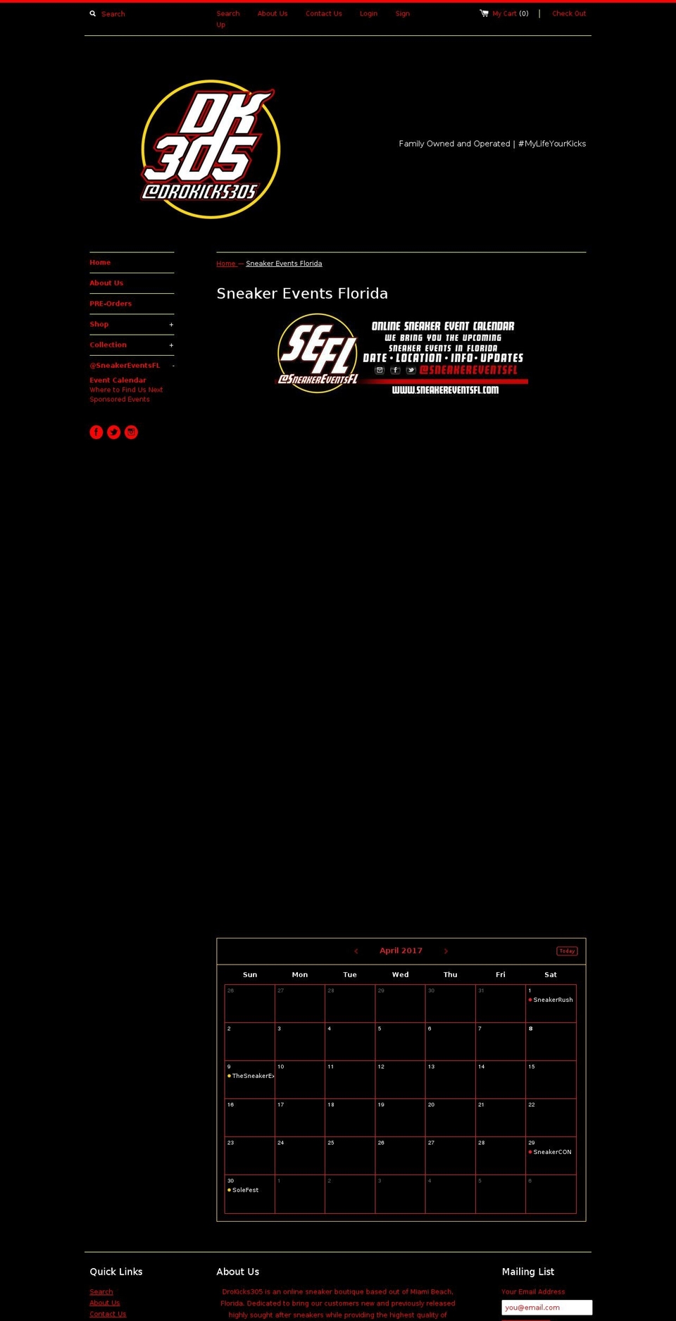 DroKicks305LLC Shopify theme site example sneakereventsfl.com