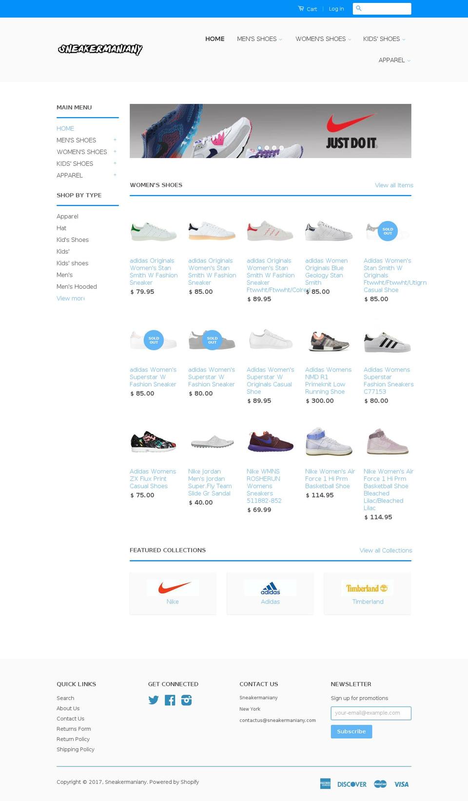 sneakermaniany.com shopify website screenshot