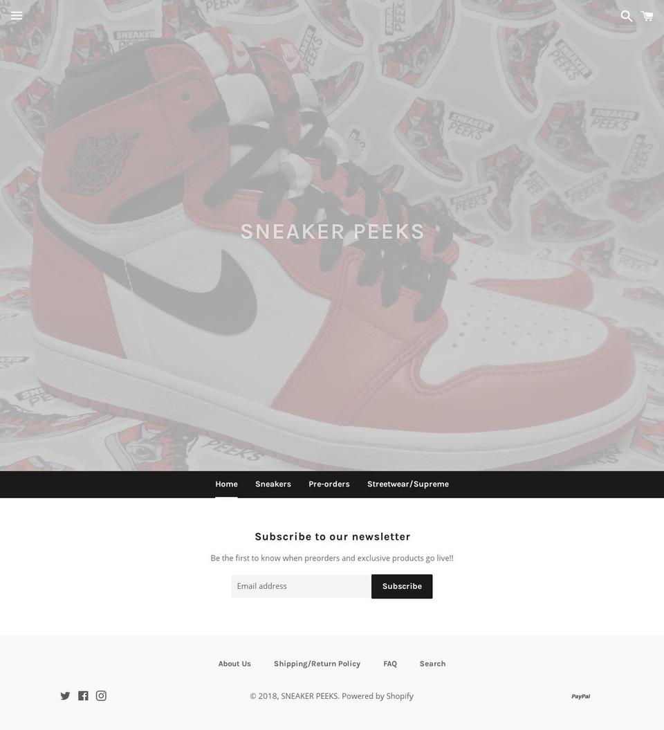 sneakerpeeks.com shopify website screenshot