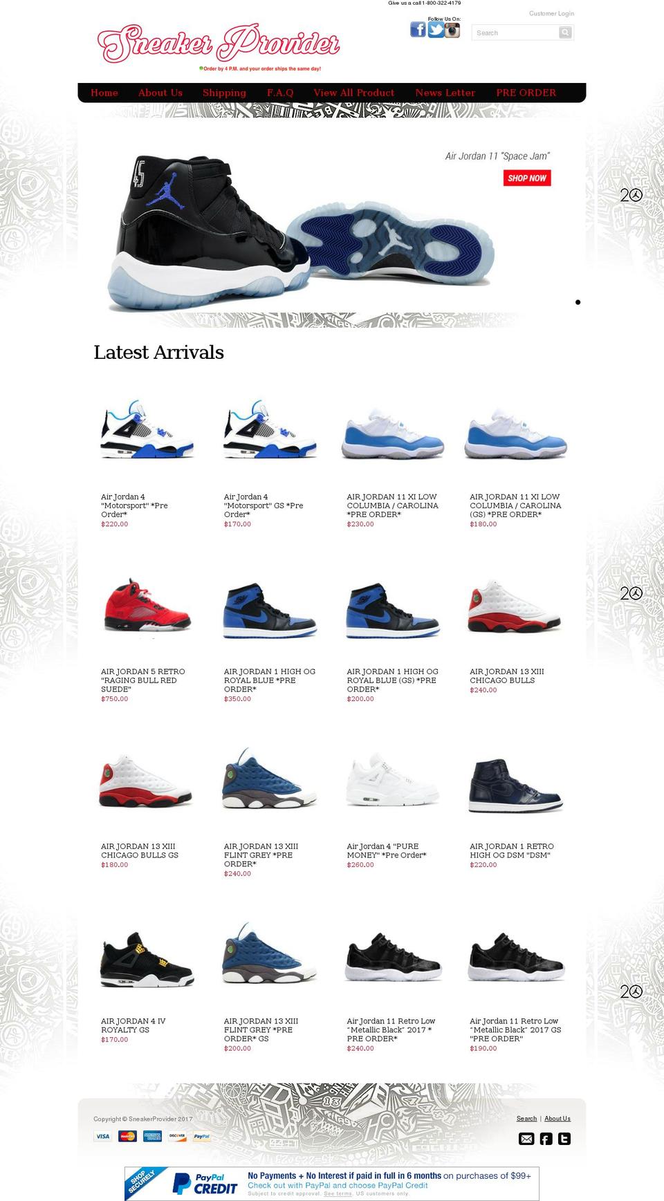 sneakerprovider.com shopify website screenshot