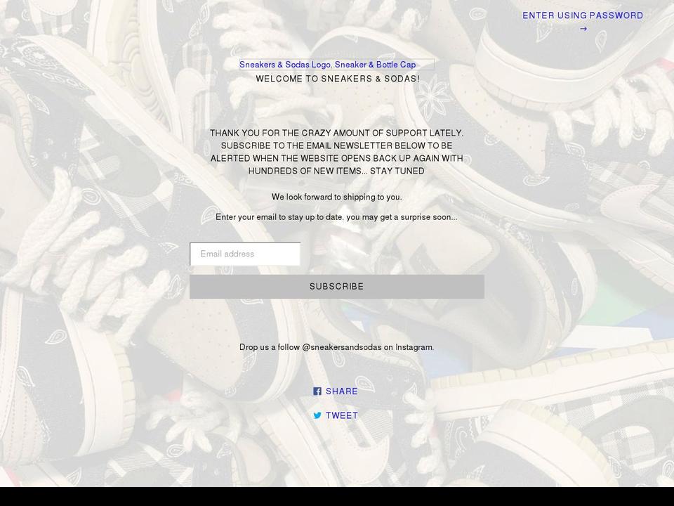 sneakersandsodas.com shopify website screenshot