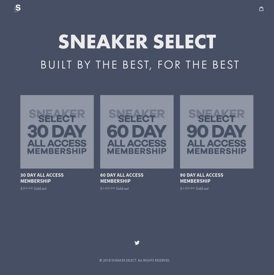 sneakerselect.io shopify website screenshot