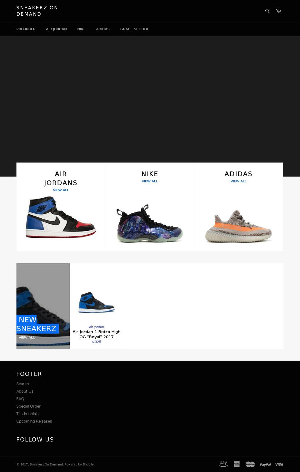 sneakerzondemand.com shopify website screenshot