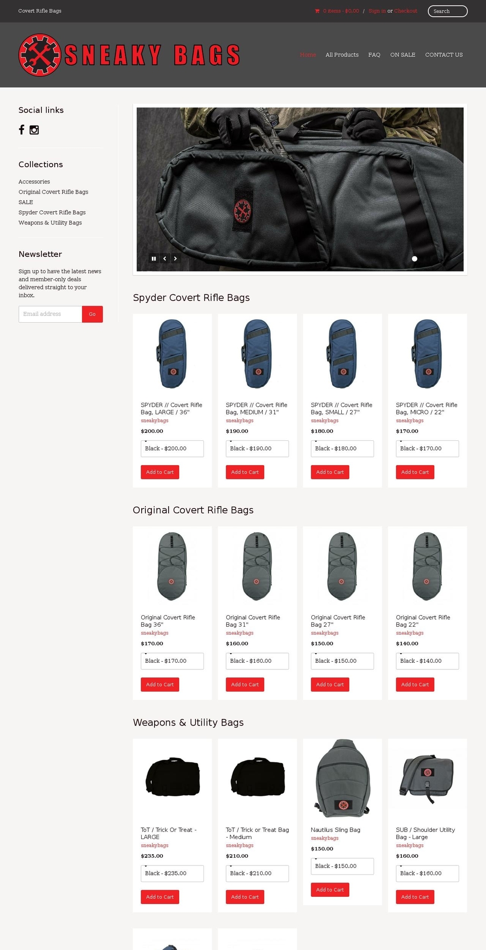 sneaky-bags.org shopify website screenshot