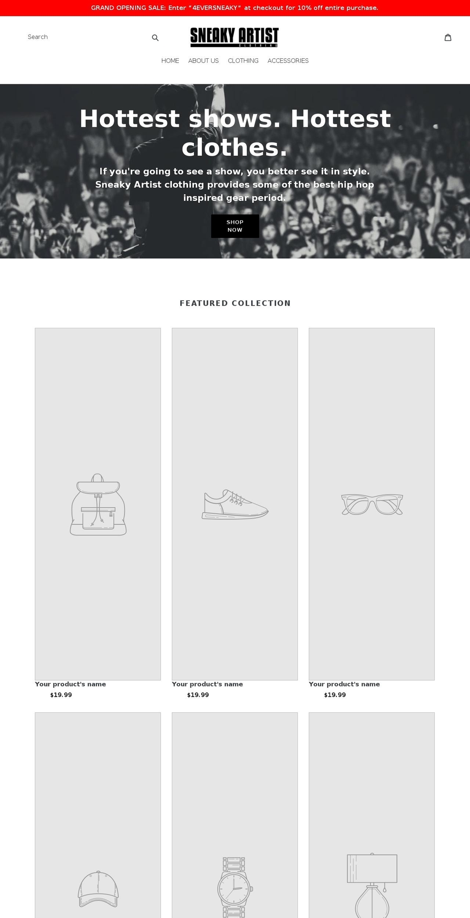 sneakyartistclothing.com — Shopify storefront screenshot