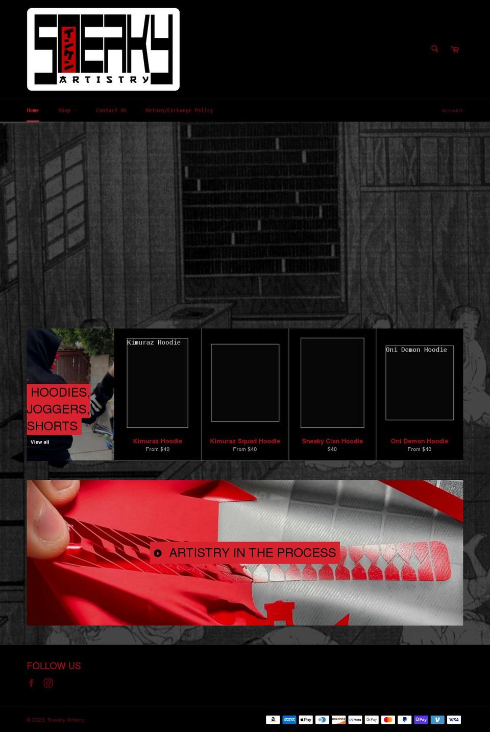 sneakyartistry.com shopify website screenshot