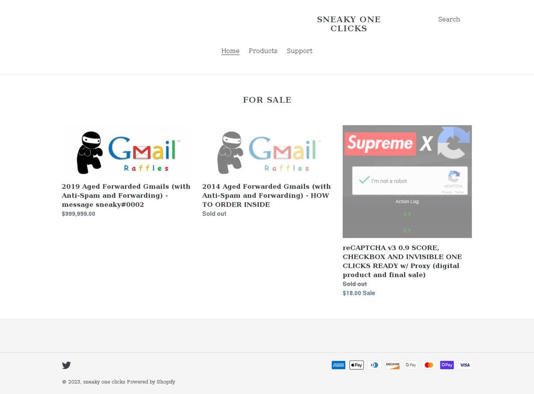 click Shopify theme site example sneakyoneclicks.com