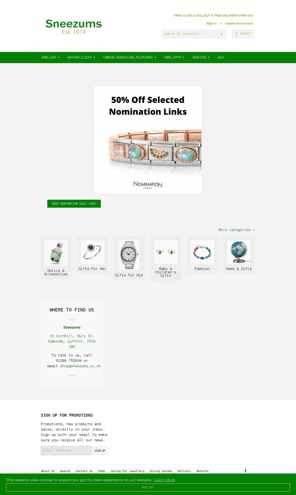 sneezums.co.uk shopify website screenshot