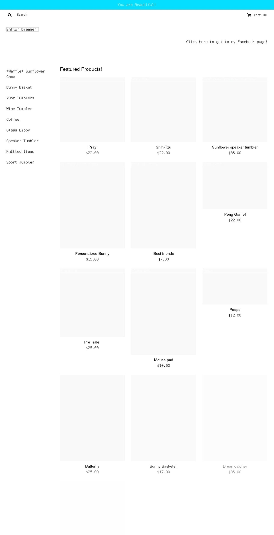 snflwrdreamer.com shopify website screenshot