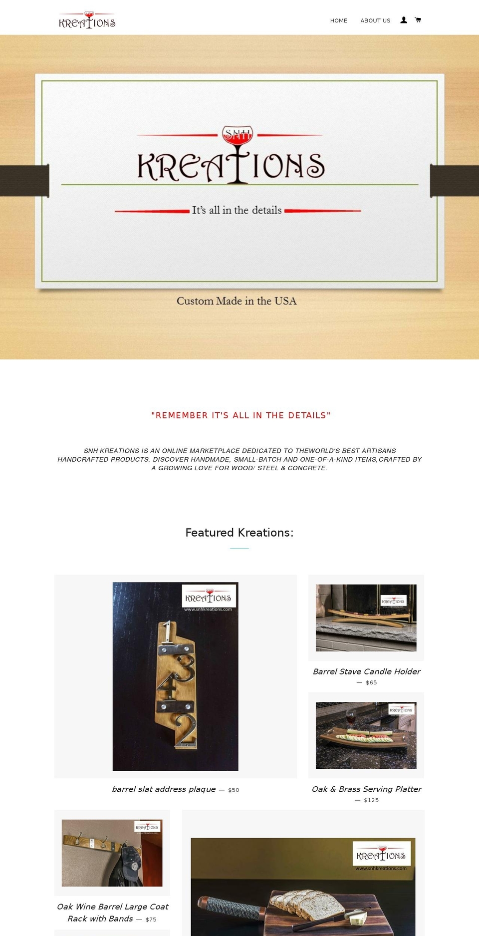 snhkreations.com shopify website screenshot