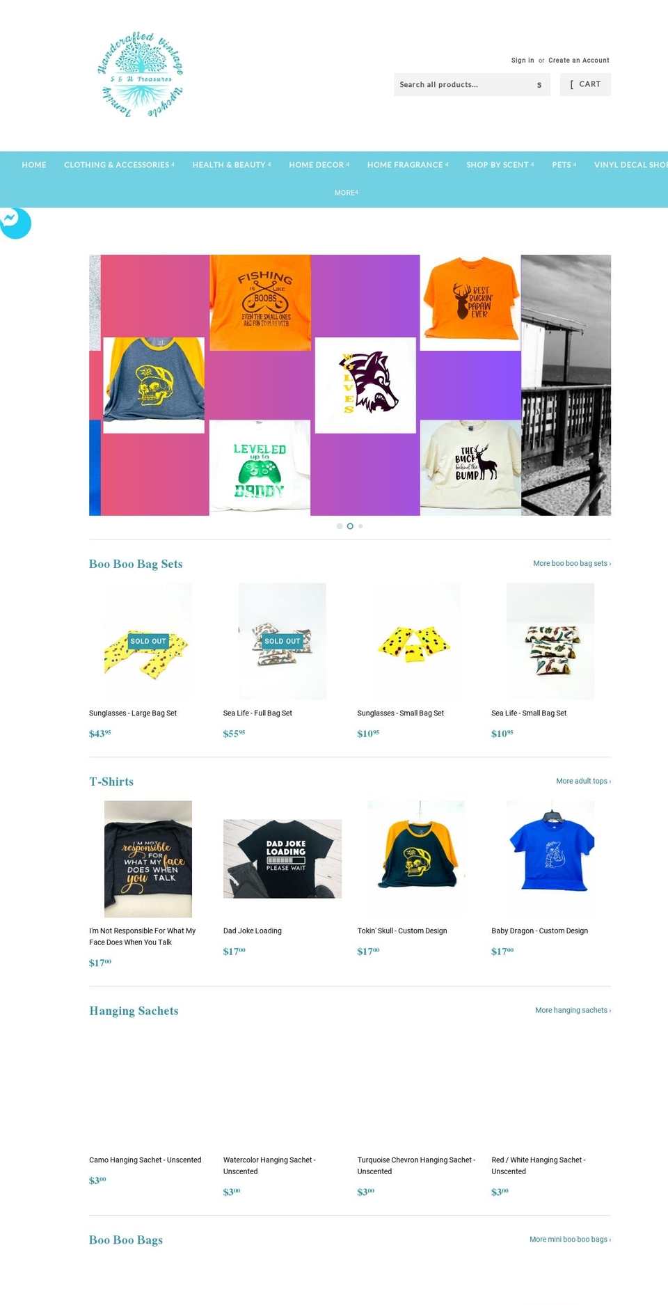 snhtreasures.com — Shopify storefront screenshot