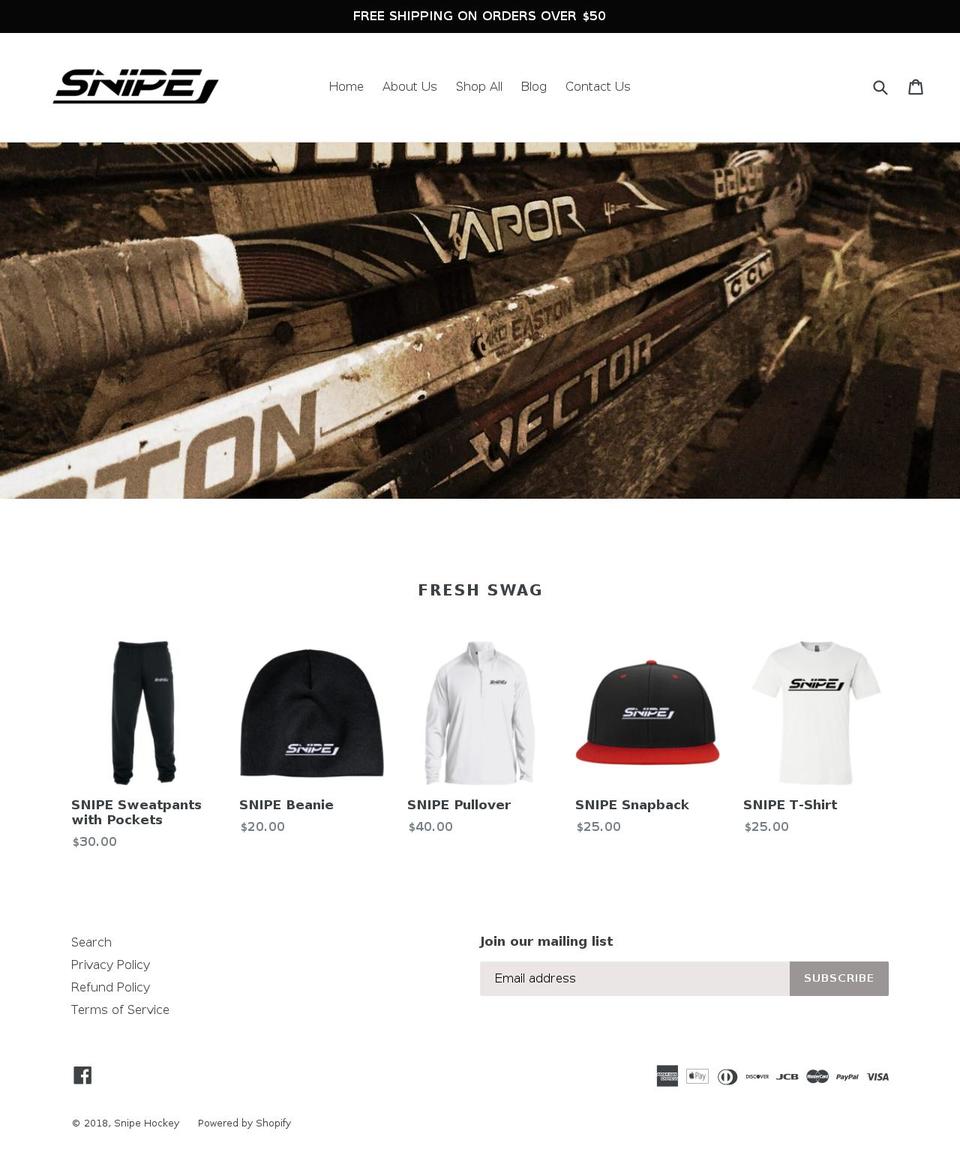 snipehockeycompany.com — Shopify storefront screenshot