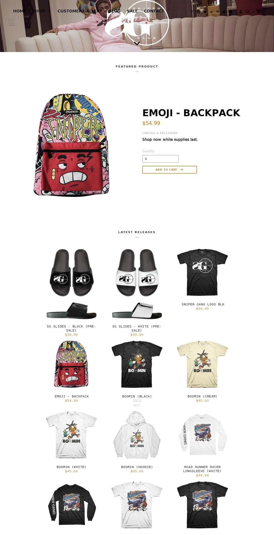 snipergangworldwide.com — Shopify storefront screenshot