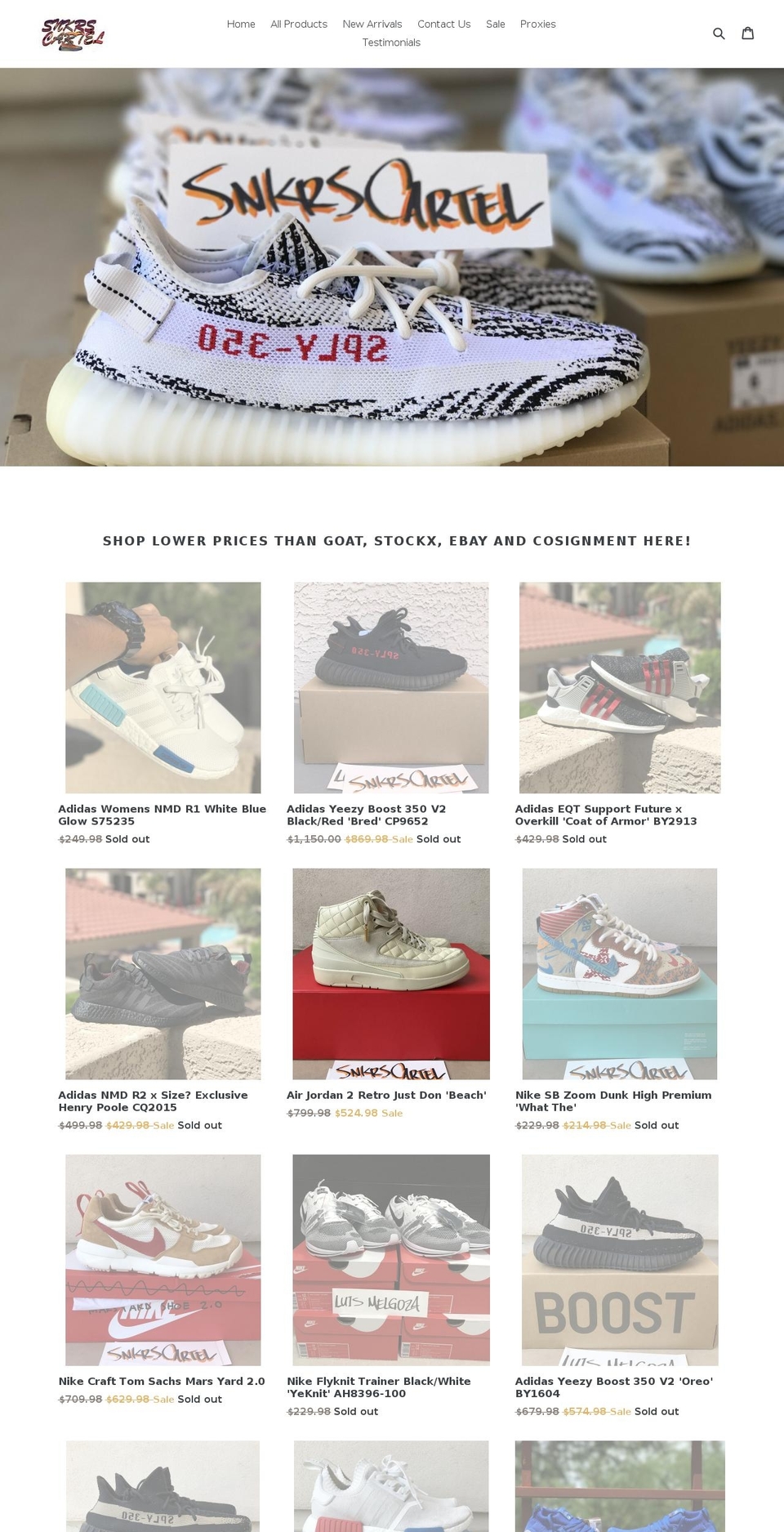 snkrscartel.com shopify website screenshot