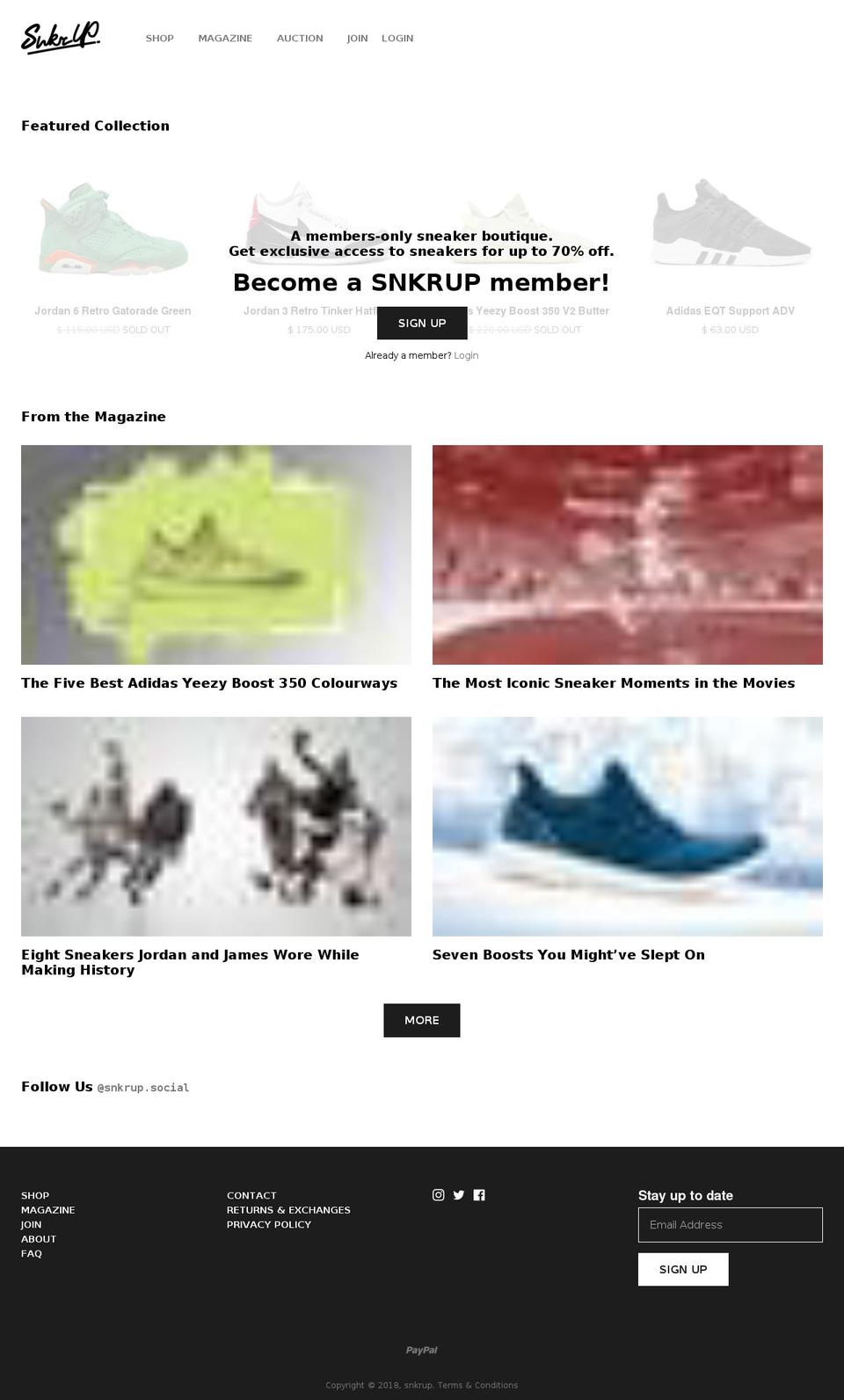 snkrup.com — Shopify storefront screenshot