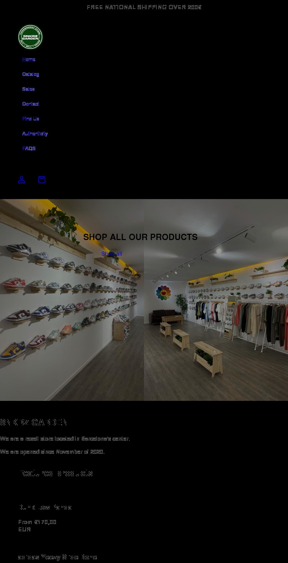 snkrzgarden.com shopify website screenshot