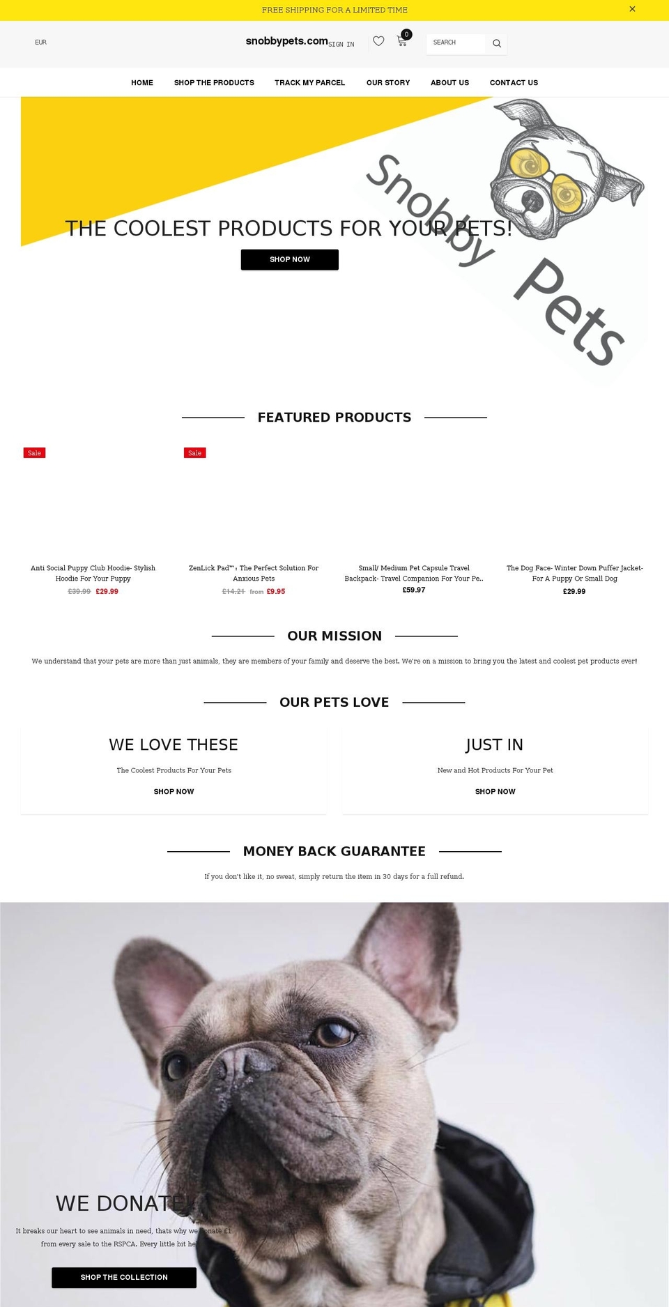 snobbypets.com shopify website screenshot