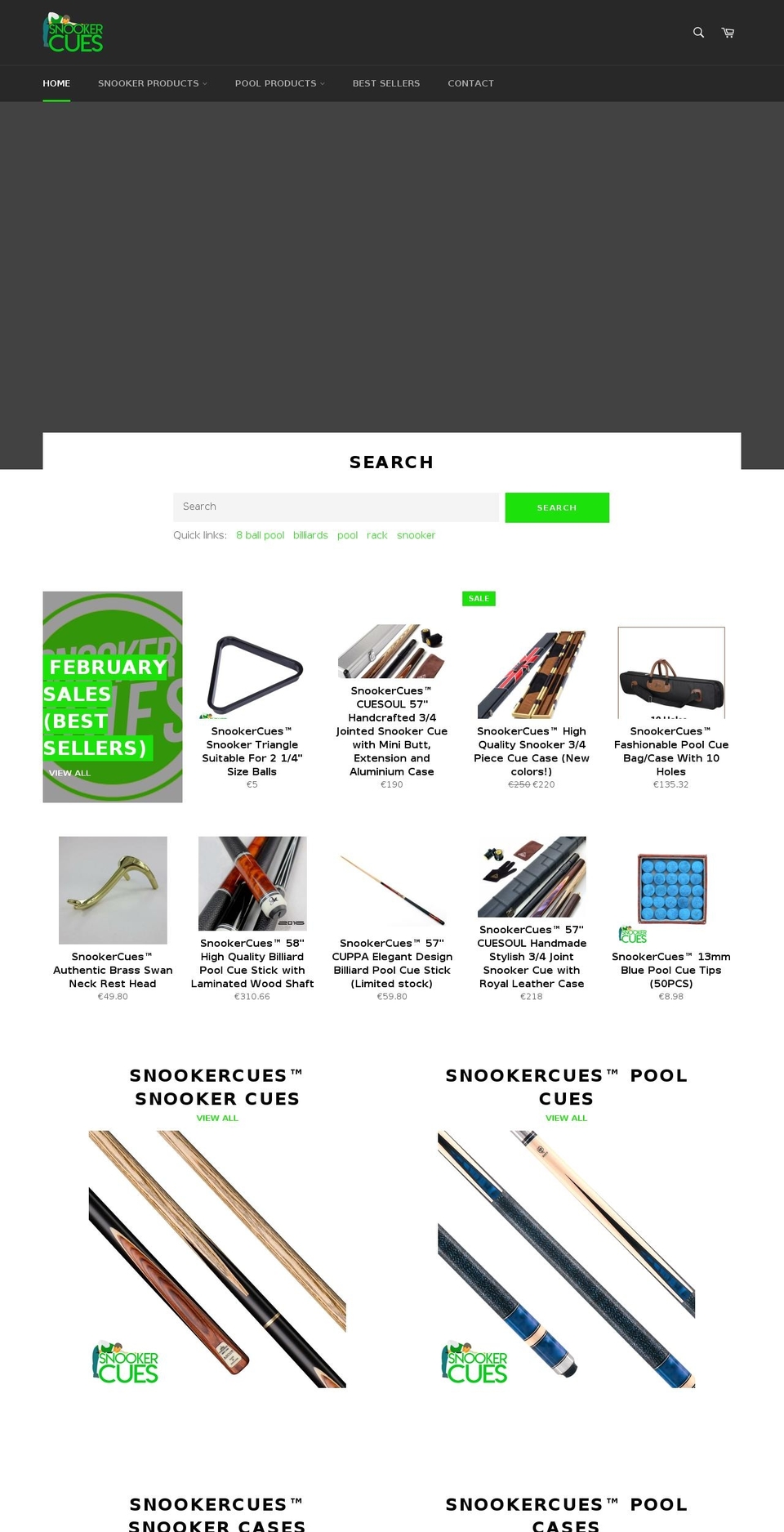 snookercues.org shopify website screenshot