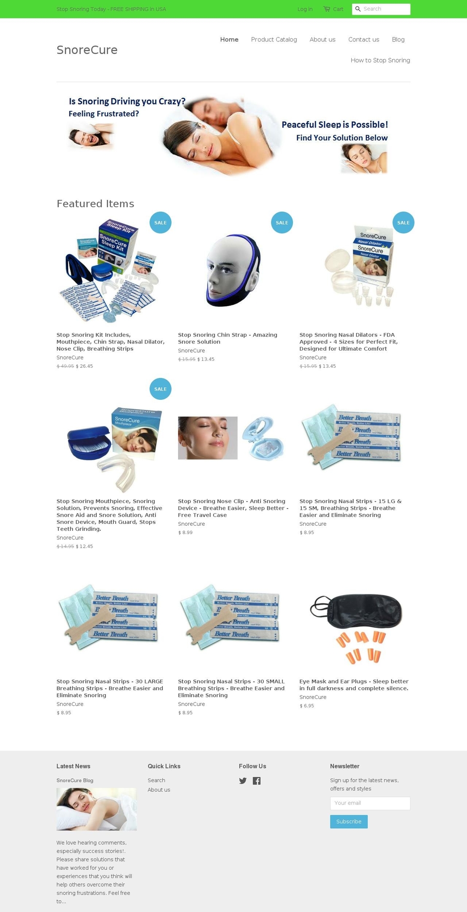 snorecureproducts.com shopify website screenshot