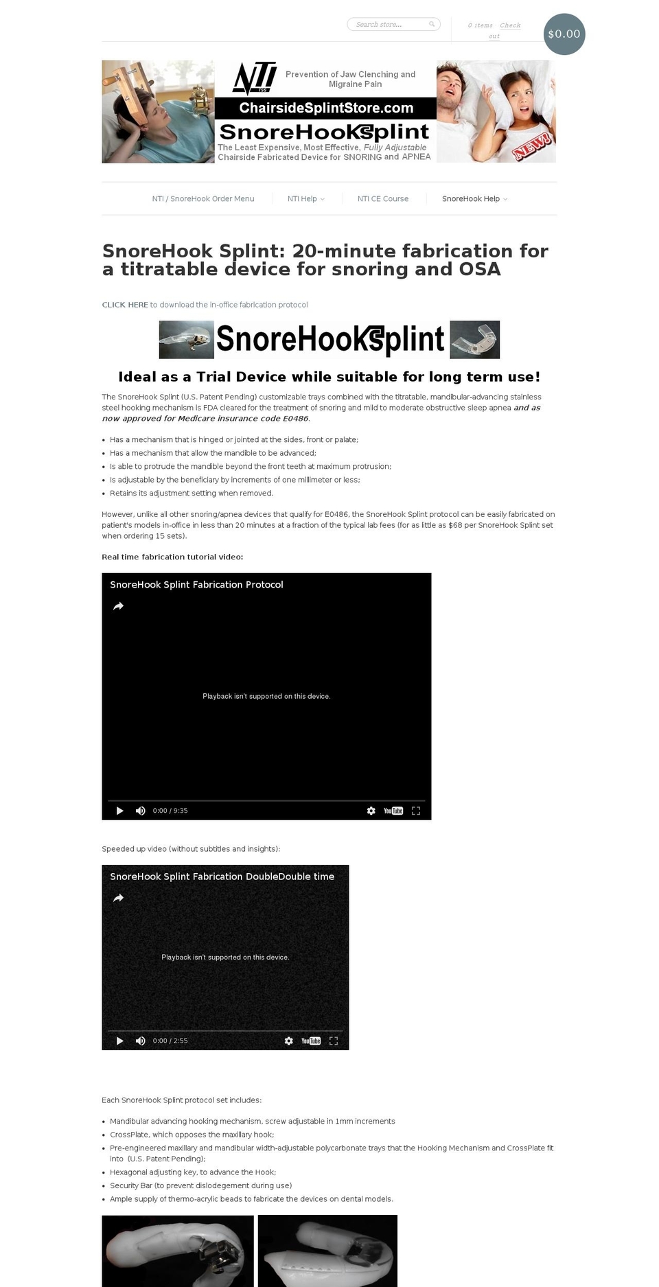 snorehooksplint.com shopify website screenshot