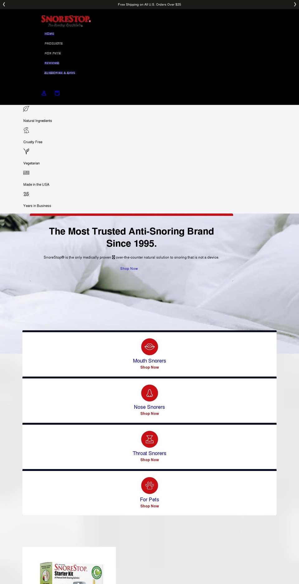 snorestop.com shopify website screenshot