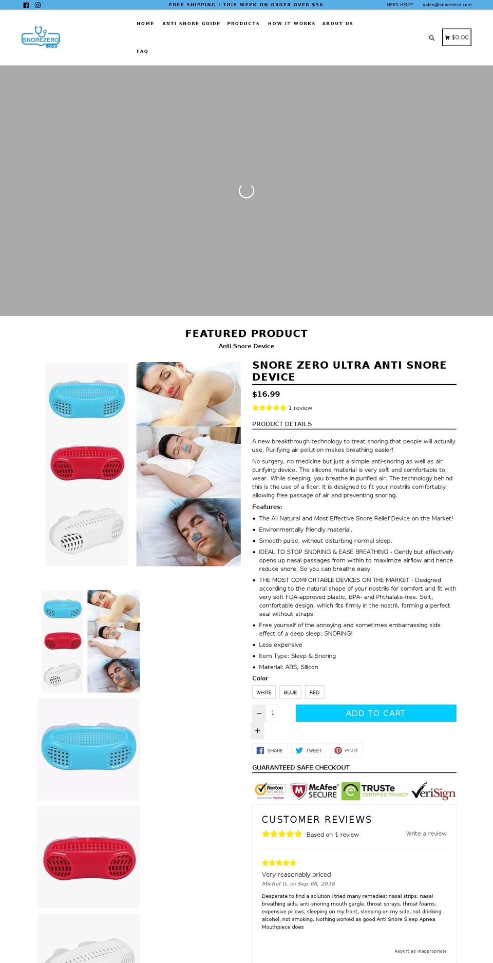 snorezero.com — Shopify storefront screenshot